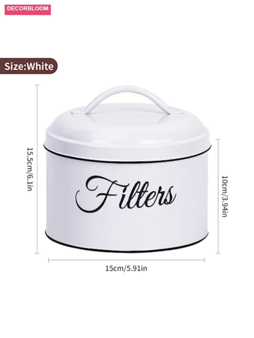 Rustic Galvanized Steel Coffee Filter Holder with Lid, Large Capacity Storage